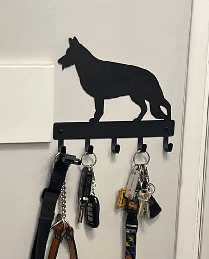 German Shepherd #1 Key Holder Dog Leash Hanger for Wall - Large 9 inch Wide with 5 Hooks - Made in USA