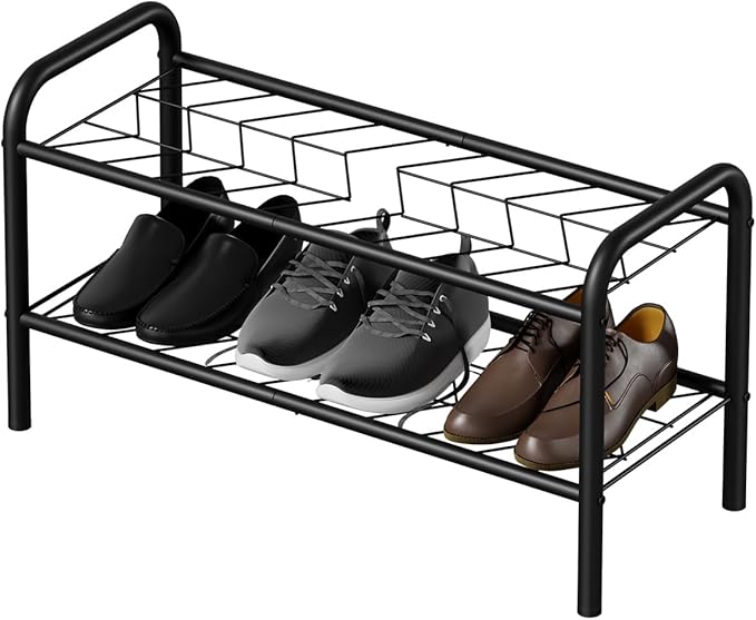 Shoe Rack,Long Shoe Organizer For Closet,Wide Shoe Storage For Entryway, 2 Tier Sturdy Metal Free Standing Shoe Shelf