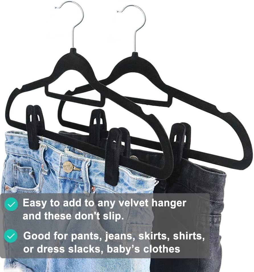 TOFIIGREM Black Velvet Hangers Clips 20 PCS, Non-Slip Velvet Clips for Suit Pant Skirt Hanger, Strong Finger Clips Perfect for Thin Flocking Hangers