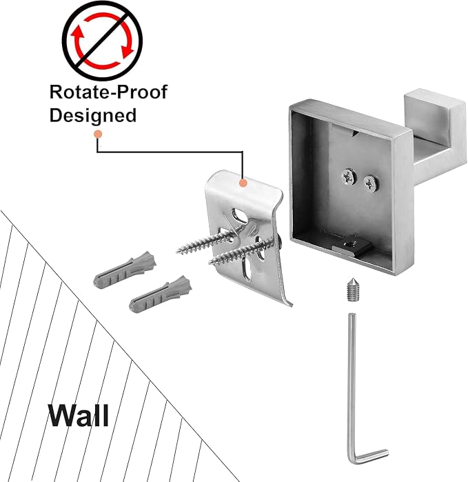 Nolimas Towel Hook Stainless Steel Bathroom Rustproof Clothes Towel Coat Hook Wall Mounted Square Toilet Kitchen, Heavy Duty Door Hanger, 1 Pack, Brushed Nickel