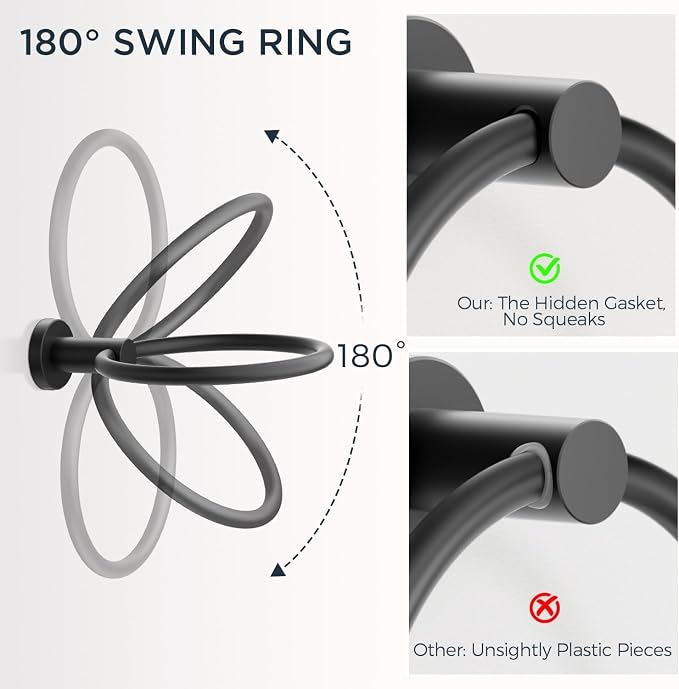 FORIOUS Toilet Paper Holder Wall Mount, SUS304 Stainless Steel Double Post Pivoting Tissue Roll Holder and Hand Towel Ring Set for Bathroom, RV, Bathroom Hardware Accessories Set, Matte Black 2 Pack