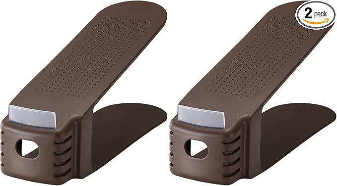LIKE-IT Shoe Storage, Space Saving, Double Storage Capacity, Slim, 2P, Width 3.1 x Depth 10.2 x Height 5.3 inches (8 x 26 x 13.5 cm), Brown, Made in Japan, Sneakers Storage, Unisex