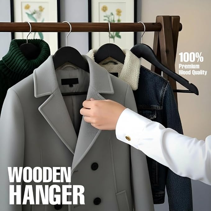 Utopia Home Premium Wooden Hangers 30 Pack - Durable & Slim Coat Hanger - Suit Hangers with 360-Degree Rotatable Hook - Wood Hangers with Shoulder Grooves (Black)