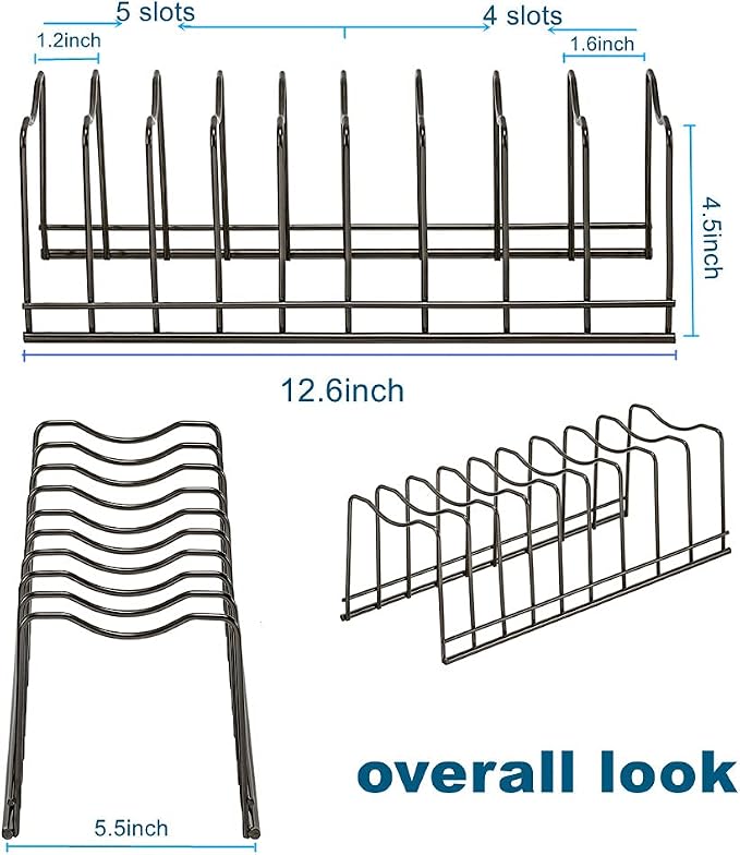 Pot Lid Organizer, Stainless Steel Pot Lid Storage Rack Holder, Cutting Board, Bakeware, Pots & Pans, Serving Trays, Reusable Containers in Cabinet Pantry on Countertop(Satin Nickel, 2)