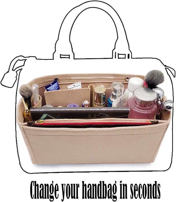 LEXSION Felt Purse Organizer Insert Multi Pocket Bag Organizer Shaper | zipper bag, tote shaper, multi pocket bag, handbag shaper, various sizes