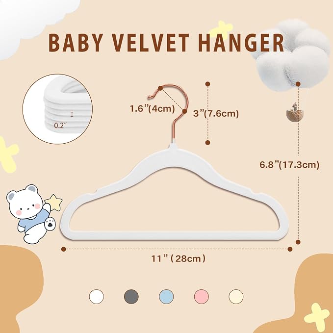 Baby Velvet Hangers Non-Slip Space Saving Swivel Hook 32 Pack White
