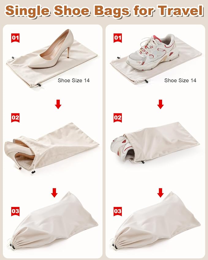 4 Pcs Single Shoe Bags for Travel, Dust Velvet Bag, Rio Red, 17.3x8.6 Inch | Washable & Reusable Travel Shoe Bags, Dustproof Shoe Bags with Drawstring Closure, Suitable for Travel, Home Storage