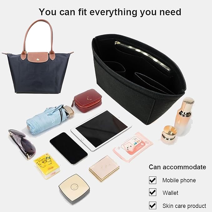 Lckaey bag Organizer Insert for longchamp le pliage organizer insert Handbags Organizer 1012BLACK-S