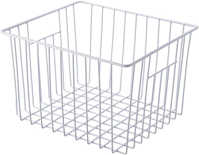Slideep Fridge Freezer Baskets, Wire Storage Organizer Basket, Household Refrigerator Bin with Built-in Handles for Cabinets, Pantry, Closets, Bedrooms White - Set of 2
