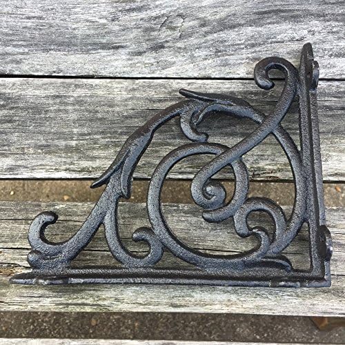 4 Pack Heavy Duty Wall Shelf Bracket, Antique Style Cast Iron Brackets, Garden Braces Rustic Shelf Bracket Black, Hardwa