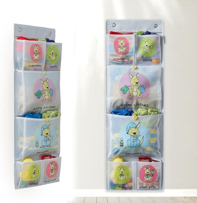 Room Hanging Storage Organizer, Fun & Colorful Storage & Organization for Clothes, Toys, & More. Wall & Door Attachable, Water-Resistant, Ideal for Kids' Room, Locker Kindergarten or Playroom (Gray)