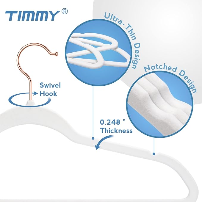 TIMMY 50 Pack Velvet Hangers, Non-Slip Ultra-Thin Space-Saving Suit & Coat Hangers with 360° Silver Swivel Hook - Hold 10 lbs, for Blazers, Dresses & Pants (17.7 in)