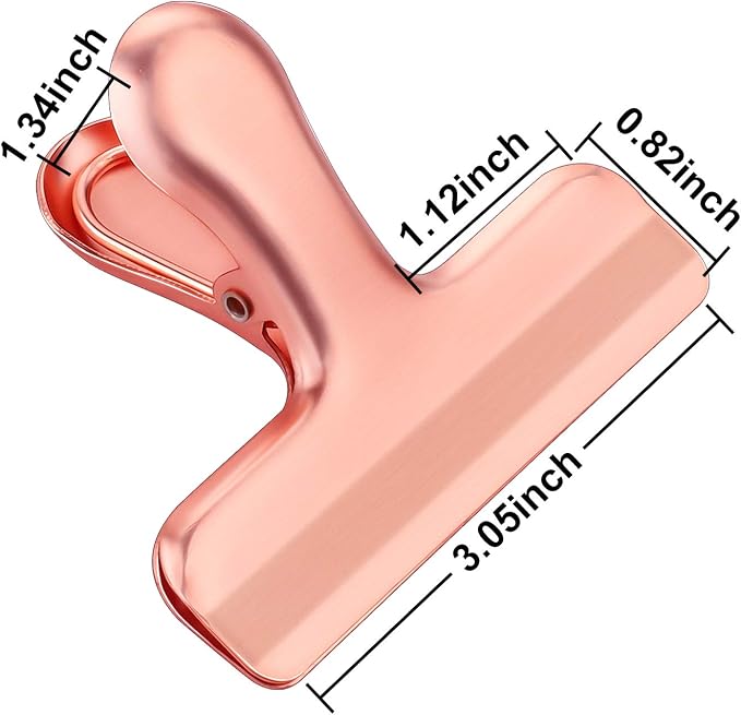 Whaline Stainless Steel Chip Clips Set, Rose Gold Chip Bag Clips Heavy Duty Food Clip Round Edge Air Tight Seal Grip for Home Office Kitchen Home Usage Storage (8 Pieces of the Size 3'')