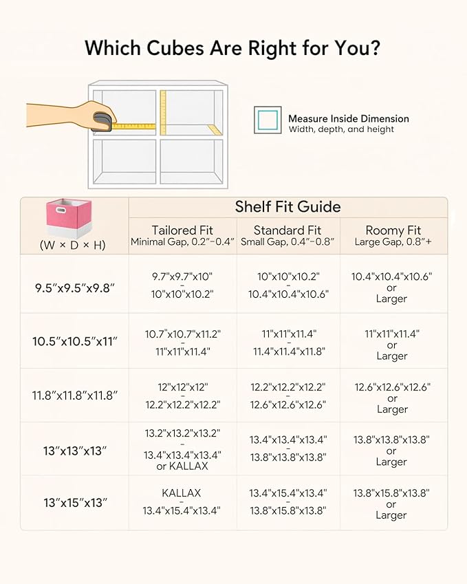 Cube Storage Bins | Storage Baskets with Dual Handles | Ultra-Fine Fabric Organizer for Shelf, Wadrobe | 13x13x13 Cube Insert Drawer | 6 Pack, Macaron & Cream White, 13x13x13 In