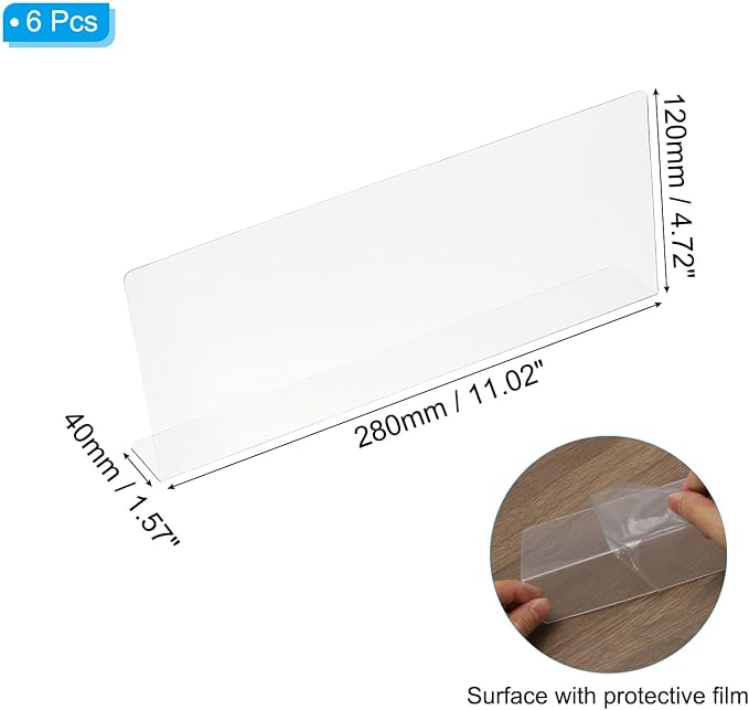 PATIKIL 6 Pack Shelf Dividers for Closet Organization, 11x1.57x4.7 Acrylic Closets Separator Kitchen Cabinet Shelves Under Bed Blocker for Bedroom Kitchen Office, Clear
