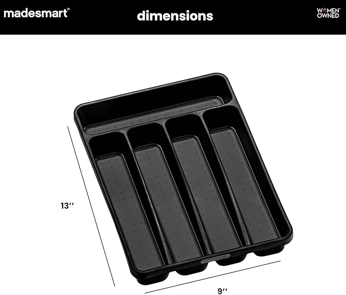 madesmart Small Silverware Tray, Compact 5 Compartment Flatware Organizer for Forks, Knives & Spoons, Non Slip, Soft Grip Lining, Fits Small Drawers, Carbon