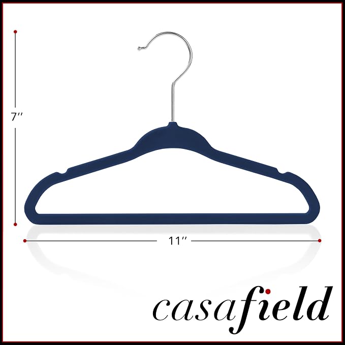 Casafield 50 Velvet Baby Hangers - 11" Size for Infant & Toddler Clothes - Royal Blue