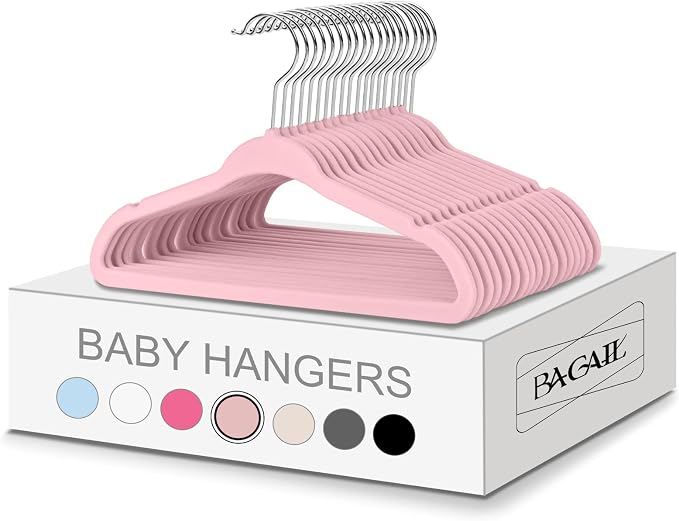 BAGAIL 50 Pack Kids Velvet Hangers 11 Inches Children's Clothes Hangers Non-Slip Baby Hangers for Infant/Toddler (Blush Pink)
