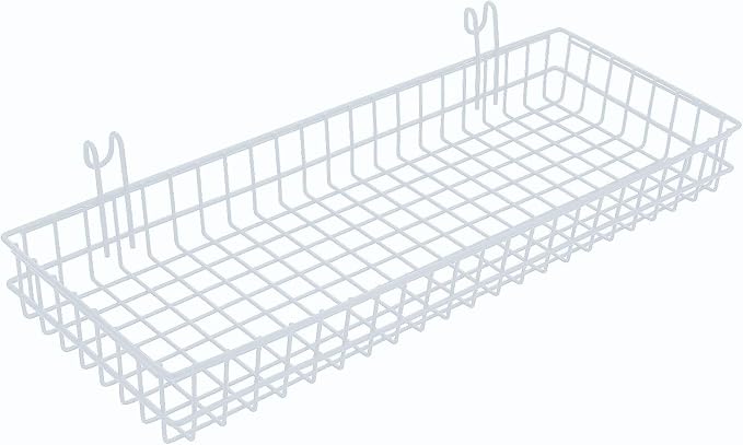 Kaforise Hanging Basket for Wire Wall Grid Panel, Multi-function Wall Storage and Display Basket, Large Size, White