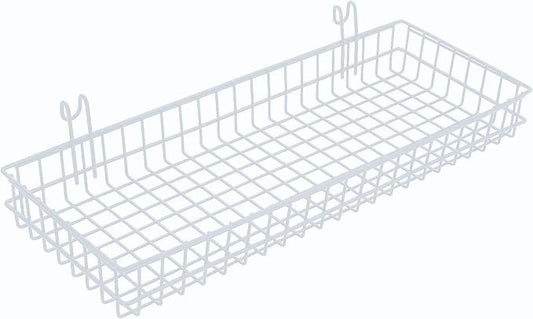Kaforise Hanging Basket for Wire Wall Grid Panel, Multi-function Wall Storage and Display Basket, Large Size, White