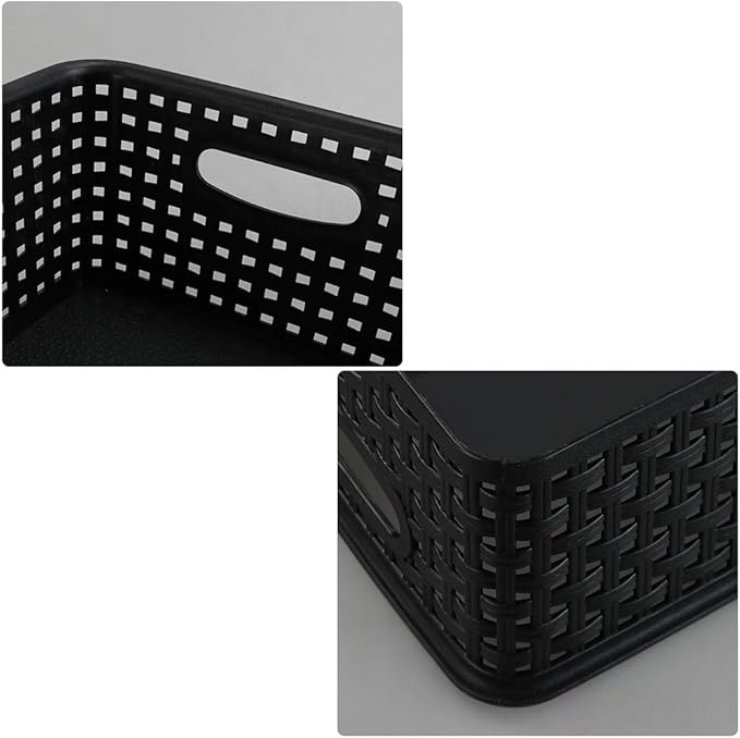 Asking Plastic Weave Storage Baskets, Set of 6 Multi-use Organizer Bin, Black