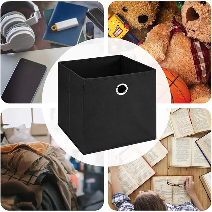 Black Storage Cube Bins 11x11x 11 Inch Cubes Organizer Storage Bins Foldable Fabric Strorage Boxes Collapsible Cubicle Storage Baskets Cloth Cube Inserts Storage Drawer for Cube Organizer QY-SC18-3