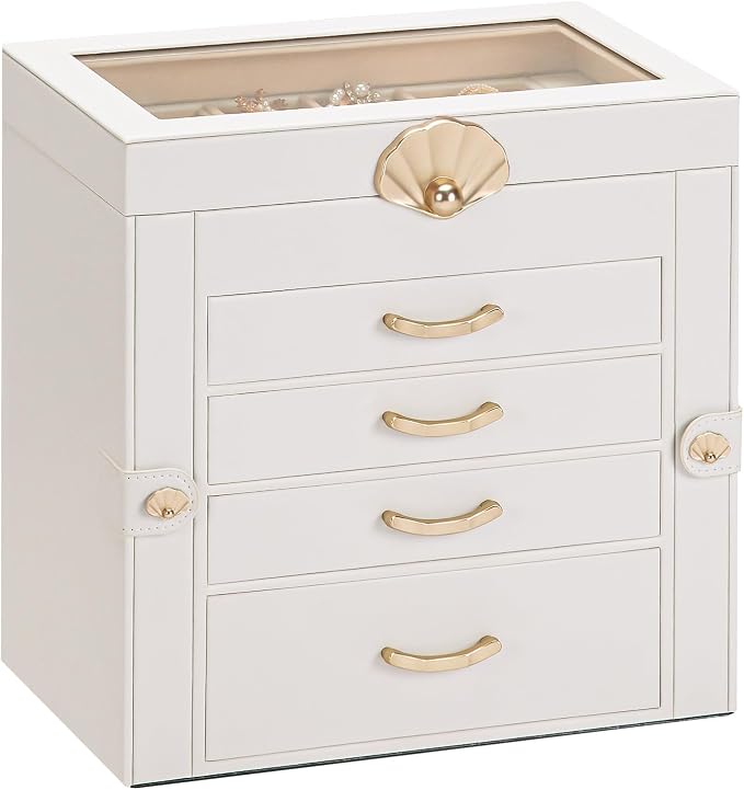 Enthralite Jewelry Box with 4 Drawers : Jewelry Display Organizer for Earrings Necklaces - Gift for Girls Women | White