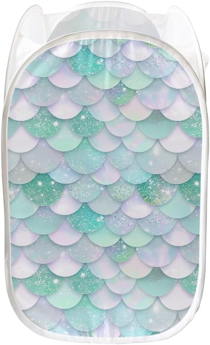 AFPANQZ Strong Mesh Pop-up Laundry Hampers Large Laundry Baskets with Extra Pocket, Green Scale Easy to Open and Fold for Travel Save Place Bathroom Laundry Room Cool Planets 61L