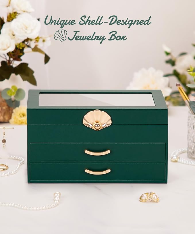 Enthralite Jewelry Box with 2 Drawers : Jewelry Display Organizer for Earrings Necklaces - Gift for Girls Women | Forest Green
