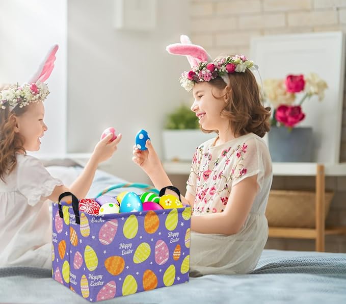 Rectangular Easter Basket Purple Easter Egg Gift Basket Baby Storage Basket Cute Kids Toy Storage Bin Organizer Shelf Book Basket Easter Room Decor(Easter Baskets)