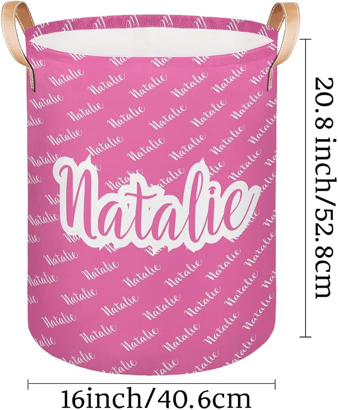 Personalized Laundry Basket, Custom Gift Laundry Hamper, Collapsible Nursery Waterproof Laundry Baskets, Dirty Clothes Toy Hamper with Handles Pink Name