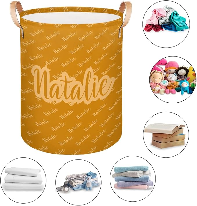 Personalized Laundry Basket, Custom Gift Laundry Hamper, Collapsible Nursery Waterproof Laundry Baskets, Dirty Clothes Toy Hamper with Handles Name Text Orange