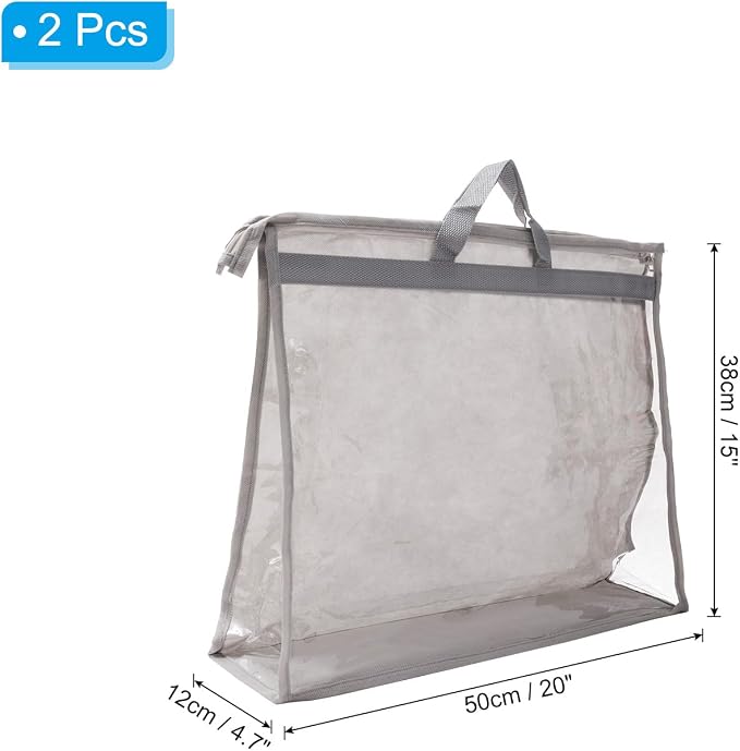 PATIKIL Handbag Dust Bags, 2 Pack Clear Purse Storage Organizer XXL Size PVC Dustproof Handbag Cover Transparent Purse Protector, Light Gray