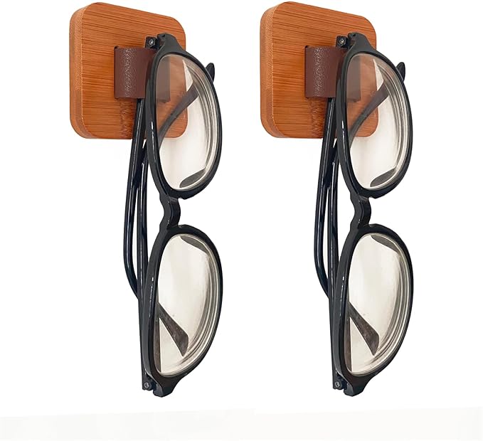 Sunglasses Organizer Wood Sunglasses Storage Wall Mounted Eyeglasses Holder Eyewear Display,Home Decor, (2pcs-Wood Color-Short-Sunglass Holder)