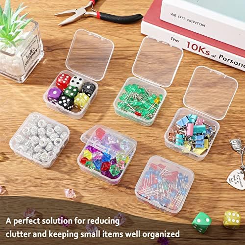 SATINIOR 300 Packs Clear Small Plastic Containers Transparent Storage Box with Hinged Lid in Bulk for Jewelry Hardware C