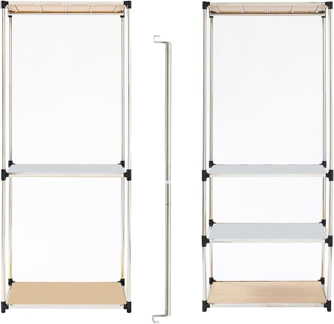 Letusto Premium Stainless Steel Freestanding Closet Organizer System - Easy Assembly, Durable, and Versatile - Heavy Duty Adjustable Portable Wardrobe Clothing Rack (Set B)