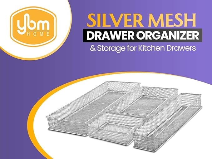 Ybm Home Silver Mesh Drawer Cabinet and or Shelf Organizer Bins, School Supply Holder Office Desktop Organizer Basket 1595s (1, 6x6x2 Inch)