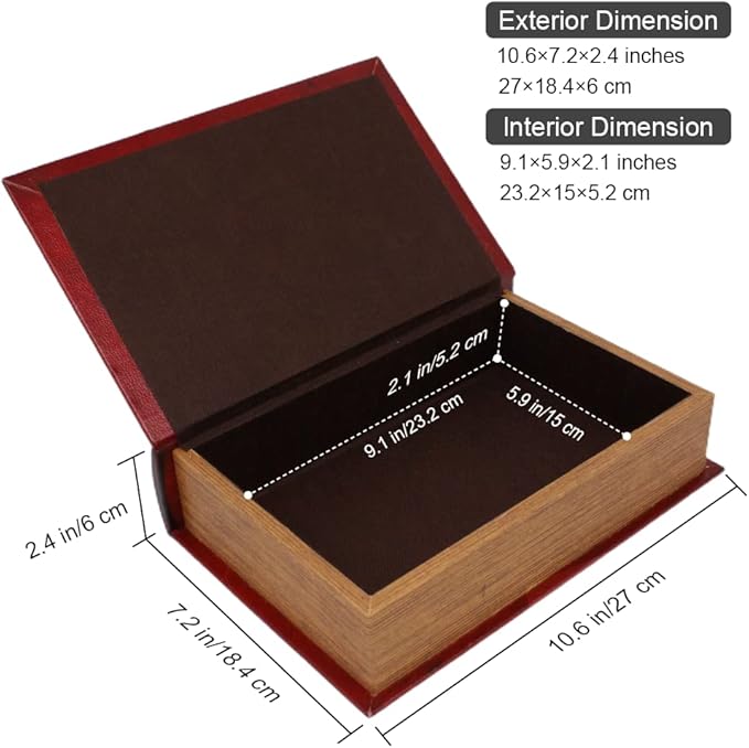 PACOLO Decorative Book Boxes, Faux Wood cover Storage for Hidden Jewelry, Money, and Cash