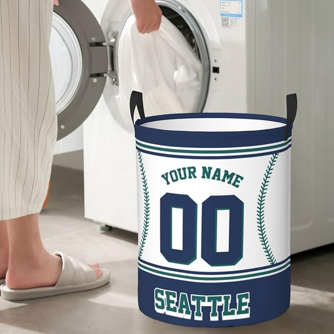 Custom Seattle Laundry Hamper Personalized Laundry Basket Customized Name And Number Collapsible Storage Basket for Bedroom Bathroom Living Room Baseball Fan Gifts