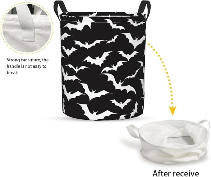 Bats Black Laundry Basket,Laundry Hamper,Collapsible Storage Bin, Oxford Fabric Clothes Baskets,Nursery Hamper For Home,Office,Dorm,Gift Basket