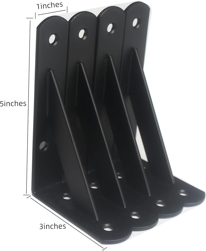 4 Pack L5 x H 3" Black Heavy Duty Shelf Brackets with Screws Metal Shelf Brackets Shelf Support Angle Brackets for Shelves L Brackets Heavy Duty Floating Shelf