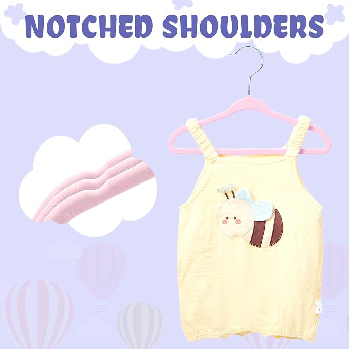 BAGAIL 50 Pack Kids Velvet Hangers 11 Inches Children's Clothes Hangers Non-Slip Baby Hangers for Infant/Toddler (Blush Pink)