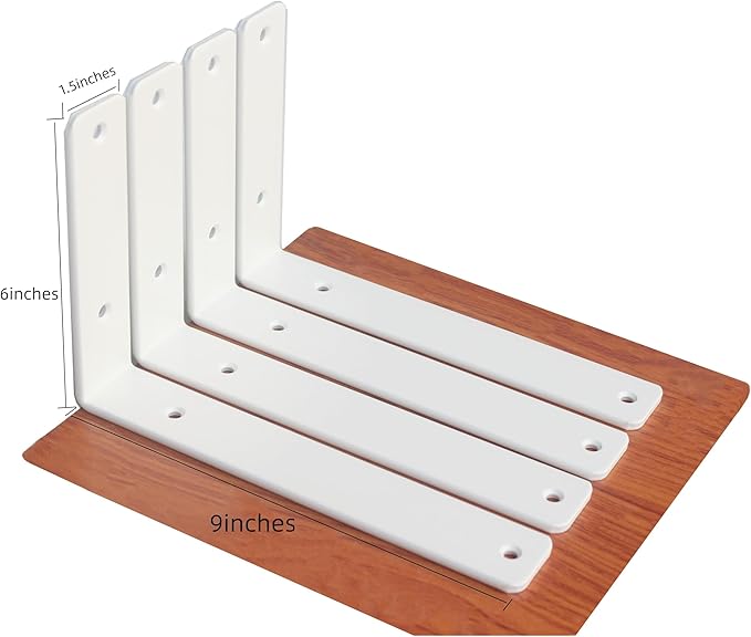 8 Pack - L 9" x H 6" x W1.5, 5mm Thick White L Shelf Bracket, Iron Shelf Brackets, Metal Shelf Brackets, Floating Shelf, Shelf Supports with Screws