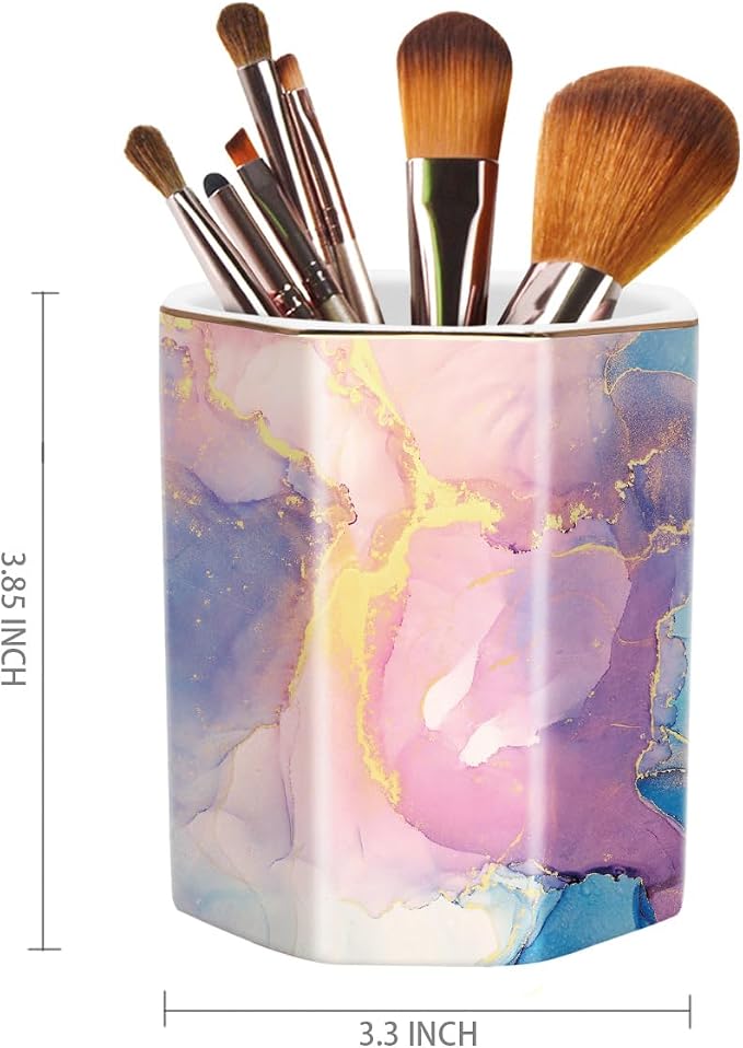 Pen Holder for Desk, Cute Ceramic Pencil Holder, Pen Cup Marker Holder Makeup Brush Holders, Desk Accessories & Workspace Organizers for Office, Home, Gold