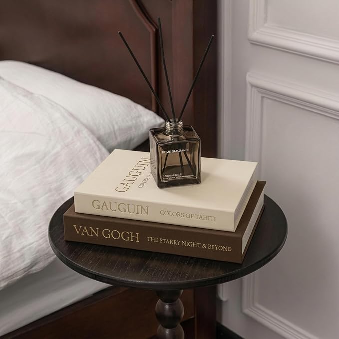 Decorative Books for Home Decor - Stackable Faux Book Box for Coffee Table Styling & Hidden Storage - Neutral Linen Fake Books as Display Riser for Shelf & Entryway (Set of 2, Van Gogh Art)