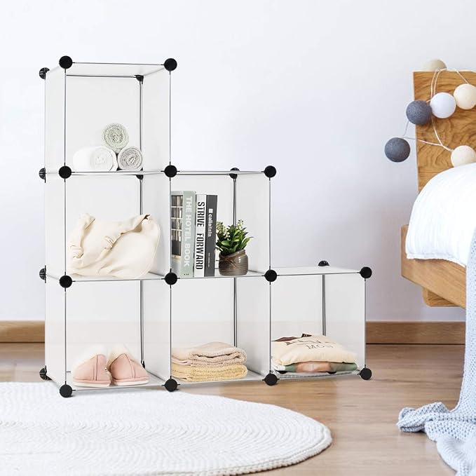 Tangkula 6 Cubes Storage Organizer, DIY Plastic PP Closet Cabinet w/Rustproof Steel Frame, Portable DIY Modular Storage System w/Hammer for Toys, Books, Shoes Indoor Use