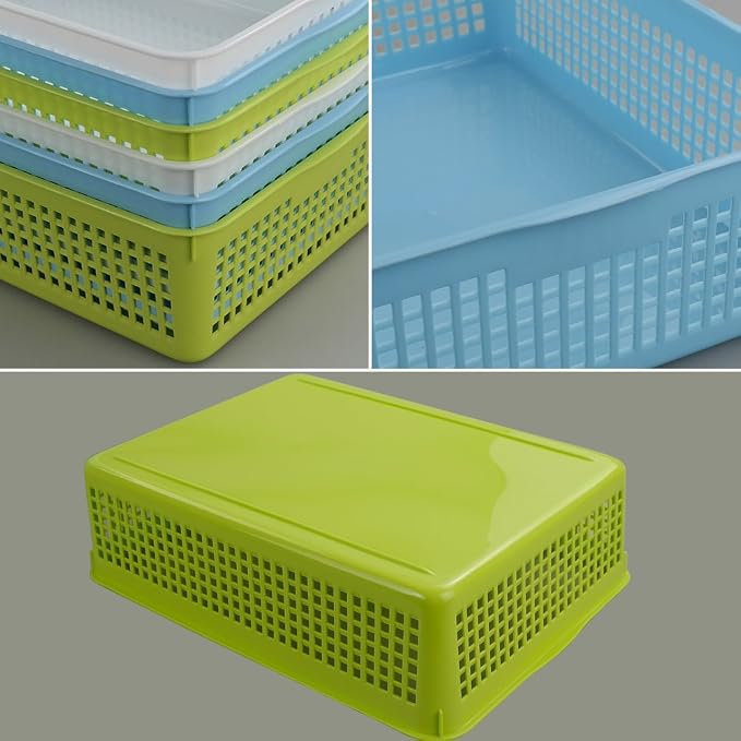 Cand 6 Packs Plastic A4 Paper Storage Baskte Tray for File, Paper, Letter, Green & Blue