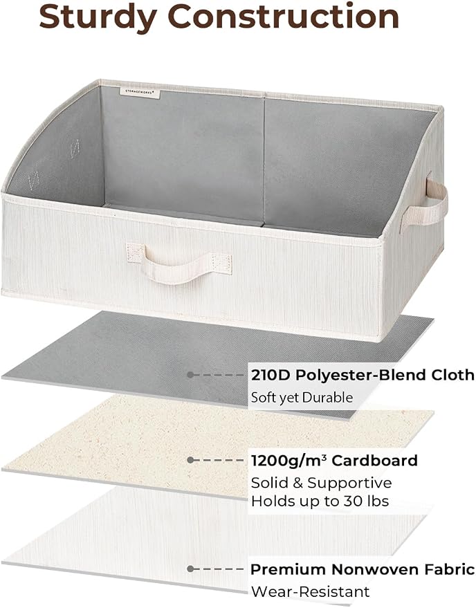 StorageWorks Closet Baskets for Shelves, Trapezoid Storage Bins, Closet Organizers and Storage, Clothes Organizing Bins, Large, Mixing of Beige, White & Ivory, 3-Pack
