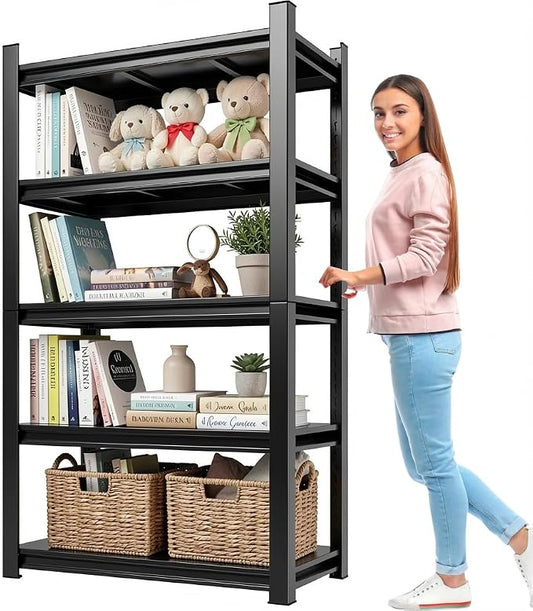 Deep Bookshelf for Storage, 5-Tier Tall Metal Bookcase, Heavy Duty Industrial Book Shelves for Large Books & Binders, 18-Inch Deep