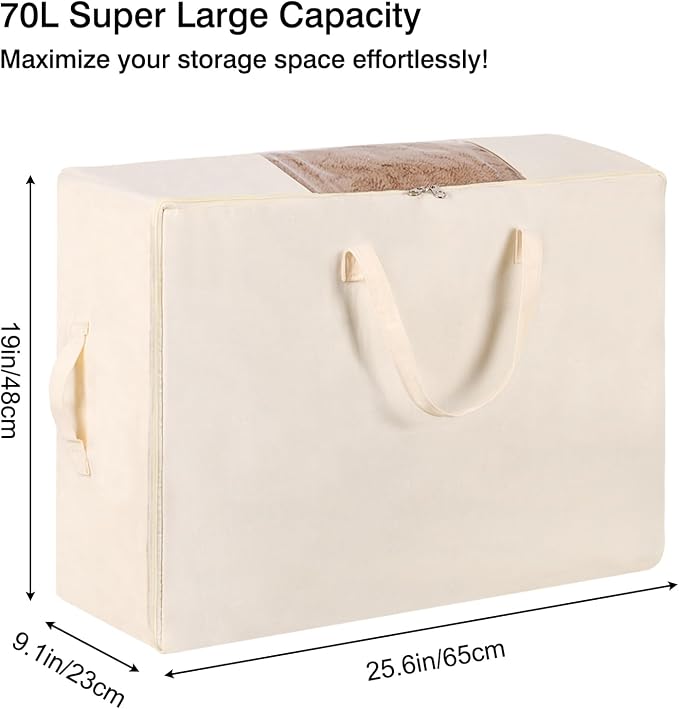 YGEOMER Blanket Storage Bags, Canvas Foldable Closet Organizers Containers with Reinforced Handle for Dorm Bedroom Closet Clothing Comforters Pillows Toys, 2 Pack